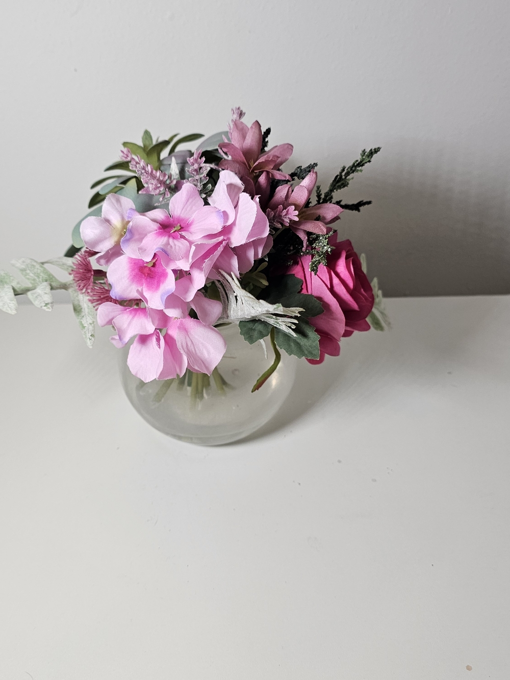 Pink Artificial Flower Arrangement in Glass Vase